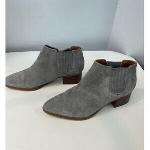 NEW Franco Sarto Women’s A-Seville Gray Suede Slip On Ankle Boots Block Heel 10
